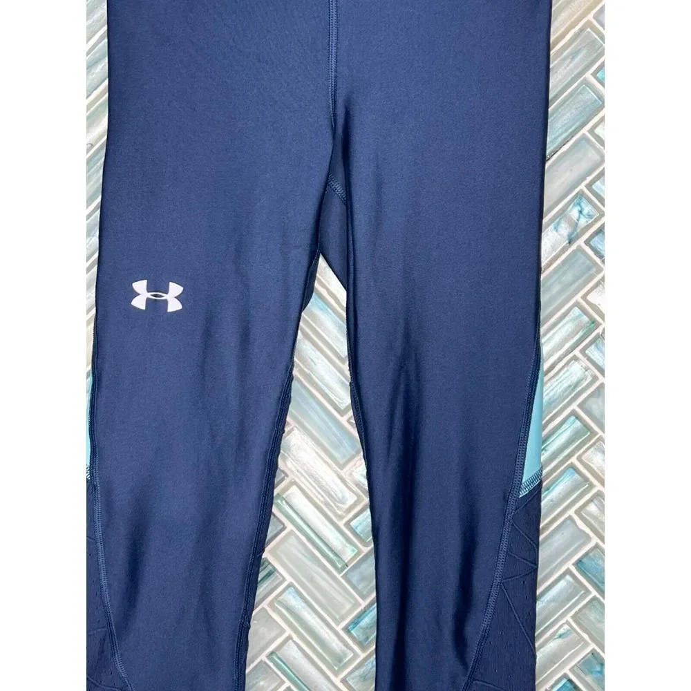 WOMENS UNDER ARMOUR NAVY BLUE HEAT GEAR‎ CAPRI COMPRESSION LEGGINGS PANTS XS